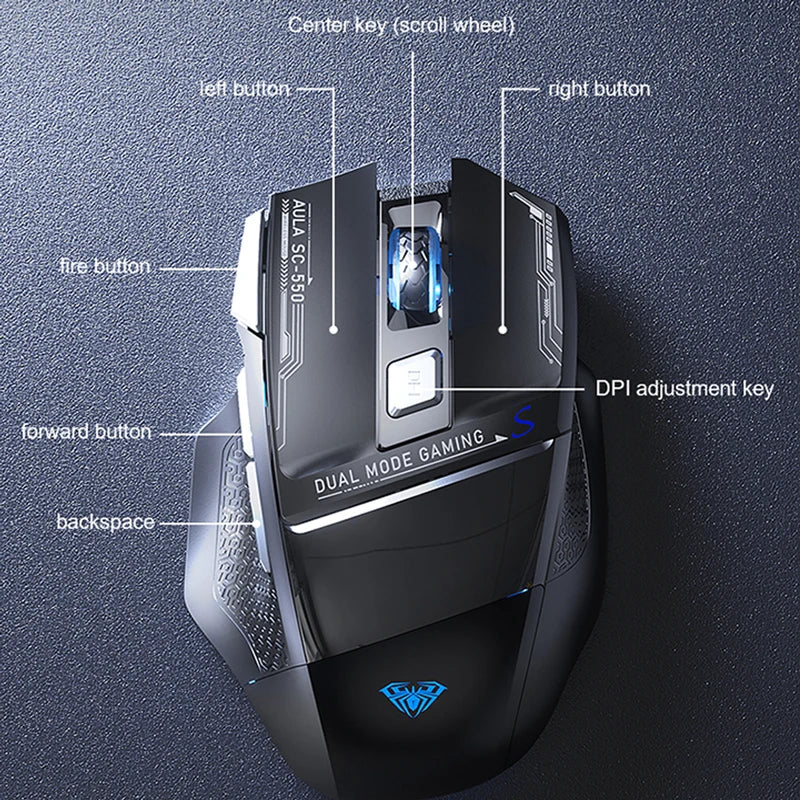 AULA SC550 Gaming Mouse 2.4G Wireless Macro Mouse RGB Backlight Ergonomic Design E-sports Mouse PC Accessories