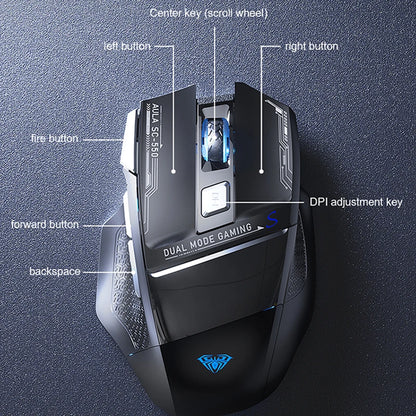 AULA SC550 Gaming Mouse 2.4G Wireless Macro Mouse RGB Backlight Ergonomic Design E-sports Mouse PC Accessories