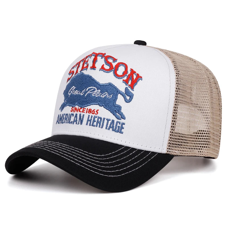 Personalizovaná čepice New Truck Hat STETSON Red Bear – prodyšná síťovaná čepice, streetová hiphopová čepice, pro každodenní nošení, sluneční kšiltovka