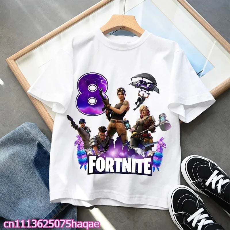 Fortnite Kids T-shirts Birthday Number 1-10 Printed T-shirt Boys Summer Casual Short Sleeves Sports Tops Children's Clothing