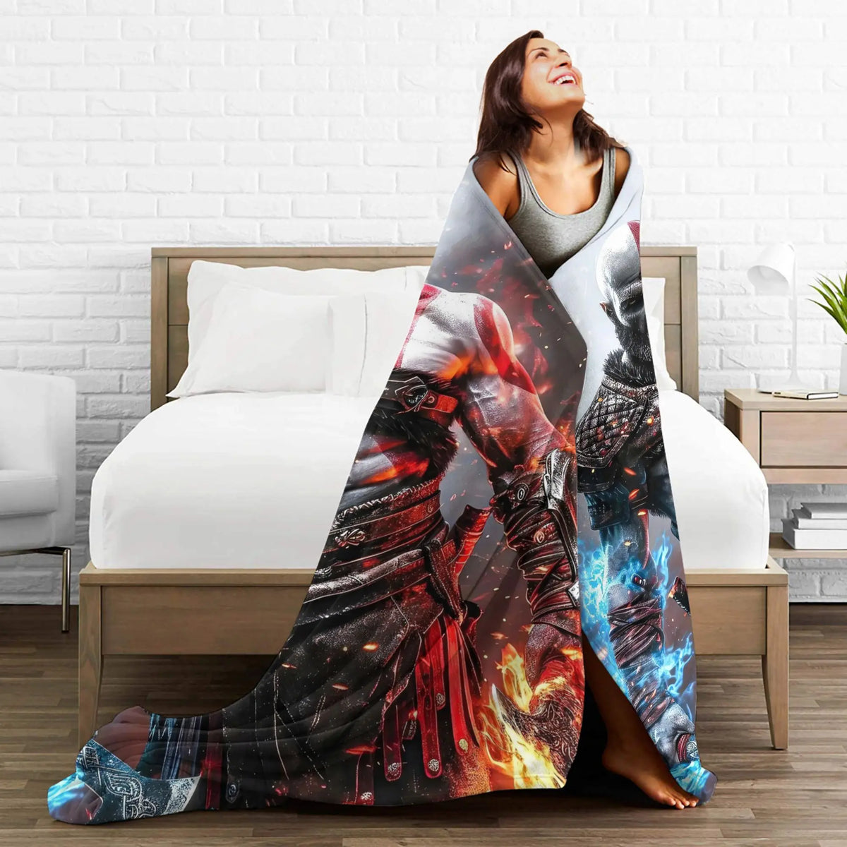 God of War Games Kratos Cartoon Flannel Blanket  Super Soft Throw Blanket for Couch Bed Travel Street Trend Bedspread Sofa Bed