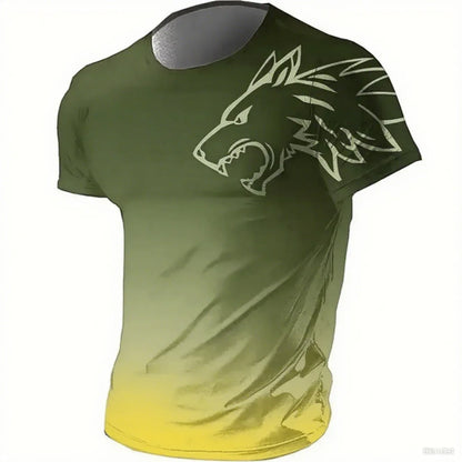 Men's Fitness Sportswear T-shirts 2024 Summer Vintage Men's 3D Printed Quick-Drying Gradient T-shirt Animal Wolf Short Sleeve