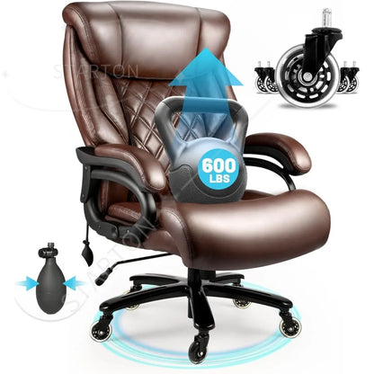 500Lbs Big Tall Office Chair, Wide Spring Seat Executive Design, 360 Swivel Desk Chair Heavy Duty Casters