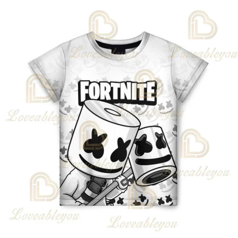 Fortnite T-Shirt für Erwachsene und Kinder, 3D-Digitaldruck, lockere Passform, große Größen, kurzärmeliges Sommer-Tee für Kinder