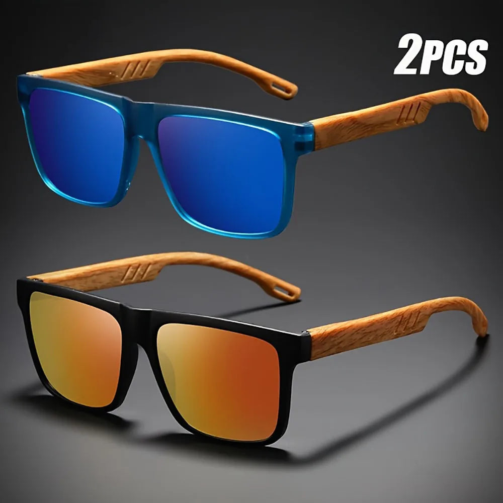1/2pcs New Square Casual Sunglasses Wood Grain Spring Hinges UV400 Protection Unisex Outdoor Daily Eyewear