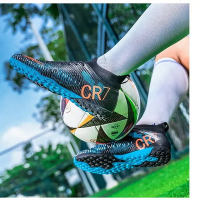 Kinder-Fußballschuhe mit Zehenschutz, Schnürverschluss, kurzen rutschfesten Stollen, strapazierfähig und atmungsaktiv, für Outdoor-Spiele auf Rasen