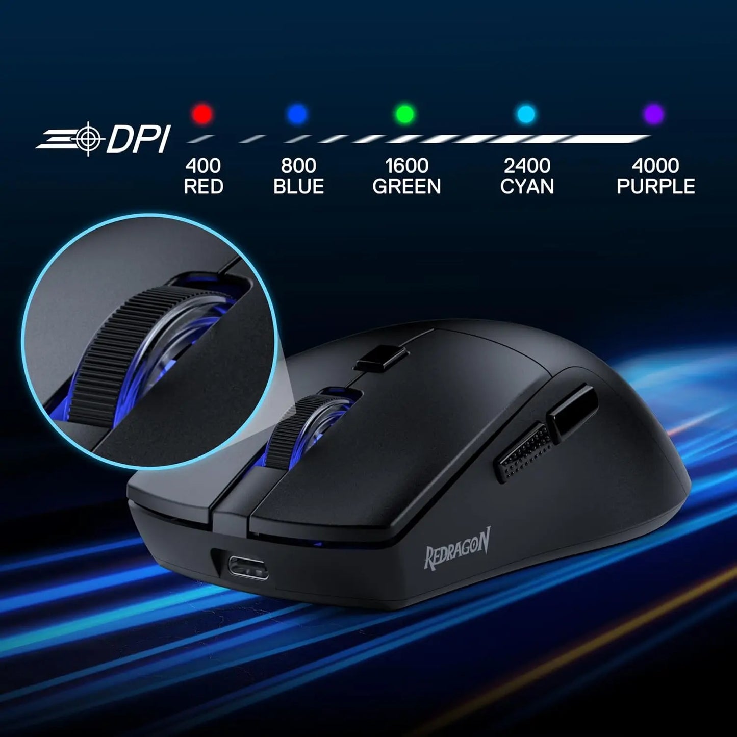 Redragon M618 LIT Wireless Gaming Mouse, 10000 DPI Optical Ergonomic Mouse with 6 Programmable Buttons