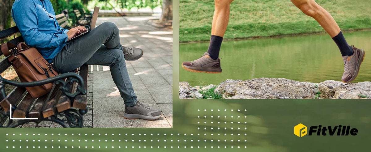 FitVille extra breda sneakers för män, vandrings- och promenadskor, bred tåbox, lätt löparsko för platta fötter med fotvalvsstöd