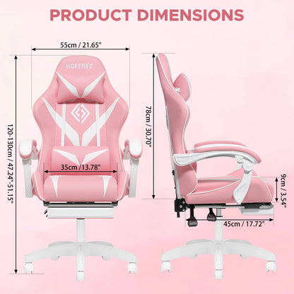 Gaming Chair with Massage Ergonomic Computer Chair Footrest and Lumbar Support Reclining PC Game Chair Adjust Armrest Headrest