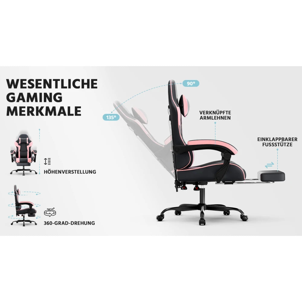 Ergonomic Computer Gaming Chair with Waist Support, Breathable PU Leather Office Chair, Seat Height and Backrest Adjustable