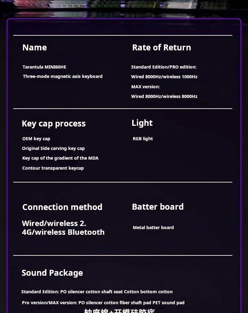 AULA MINI60 HE Tri-Mode Wireless Mechanical Keyboard Magnetic Switch 8000Hz Polling Rate RGB Backlit FPS Esports Gamer Keyboard