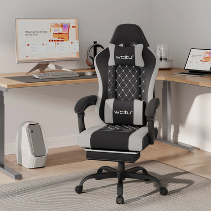 WOLTU Massage Gaming Chair Ergonomic Swivel Computer Chair with Pillow & Footrest Adjustable Headrest Lumbar Support Gamer Chair