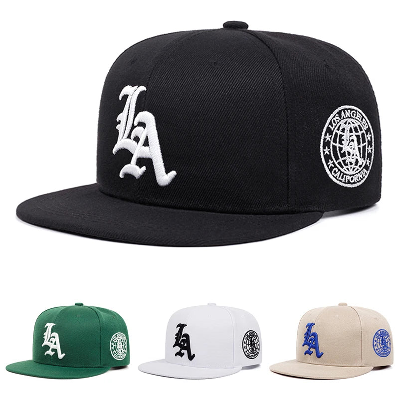 2026 New Fashion Hip Hop Hat LA Letter Side Earth Embroidered Flat Edge Hat Daily Casual Decoration Sunshade Baseball Hat Unisex