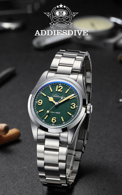 ADDIESDIVE 36mm Bestseller-Herrenuhr AD2518 mit gewölbtem Spiegelglas, 316L-Edelstahl, Herrenuhr, 100m wasserdichte Quarzuhr