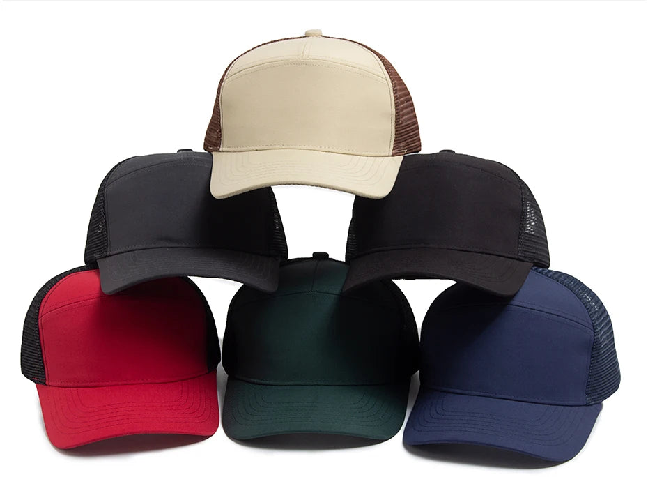 Casquette de baseball 7 panneaux d'été, casquettes en maille tendance hip-hop pour hommes, casquette de camionneur, visière, casquette à visière rigide, casquette snapback, pour femmes, unisexe, nouvelle marque tendance