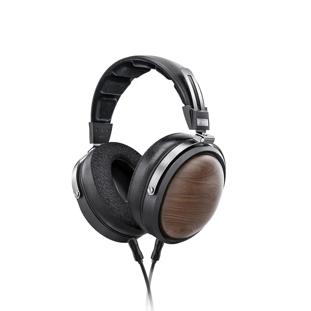 FiiO FT1 Professional Wired HiFi Monitor Headphones – North American Walnut Over-Ear Dynamic Stereo Headset with Leather & Metal Build