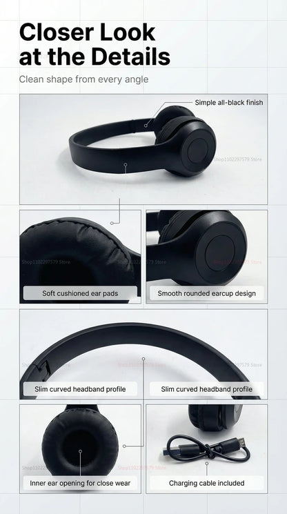 Bluetooth 5.0 Wireless Headphones, Foldable Over-Ear Headset, HiFi Stereo Sound, Soft Skin-Friendly Earmuffs