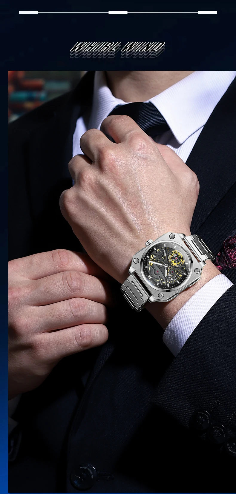 BINBOND mechanical wristwatches for men luxury luminous waterproof automatic accurate tourbillon men's watch skeleton reloj