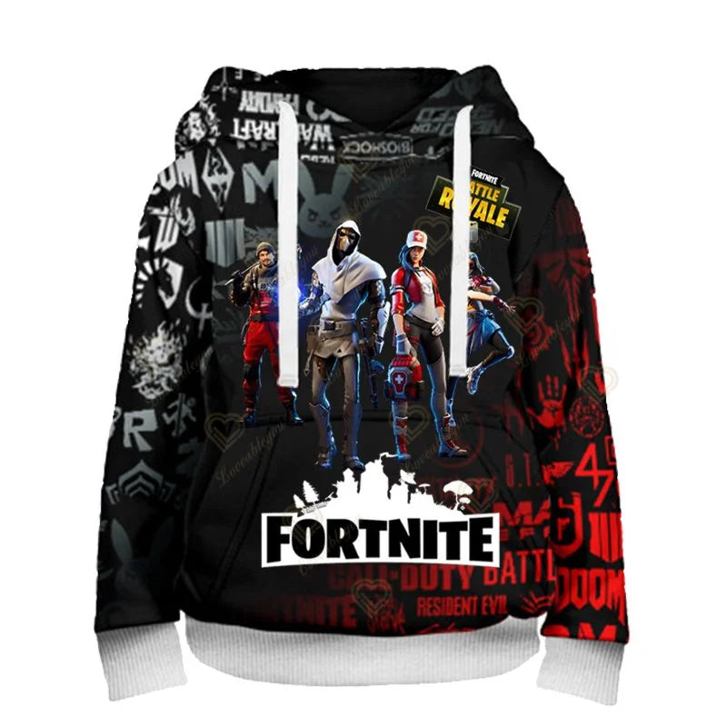 Fortnite-fanien huppari 3D Battle Royale -printillä – cosplay Victory -painettu huppari miehille, naisille ja lapsille, hupullinen streetwear-collegepaita