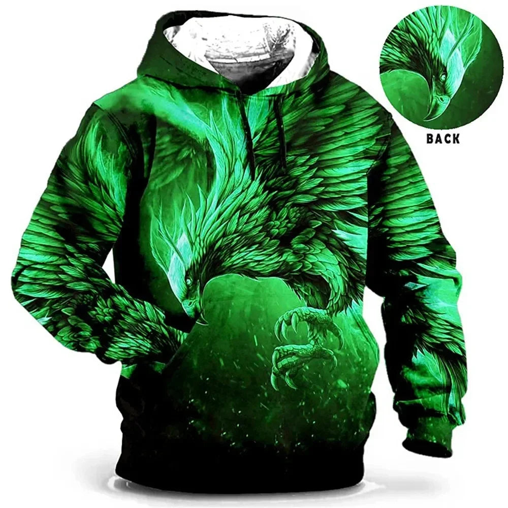 Vintage Hoodies for Men Wolf Animal Pattern 3D Print Eagle Leopard Tops Autumn Winter Casual Long Sleeve Oversized Tiger Hooded