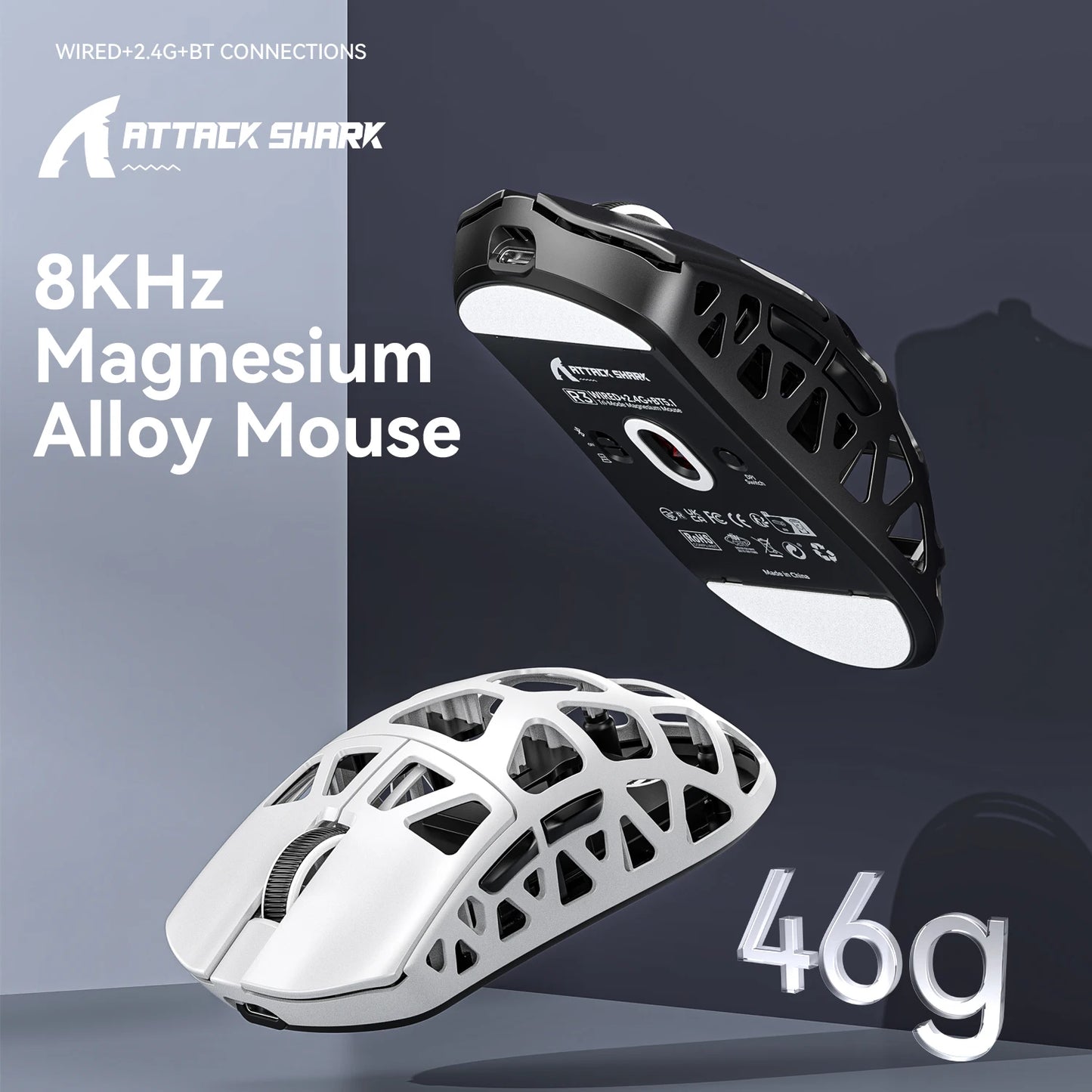ATTACK SHARK R3 Gaming Mouse Magnesium Alloy Honeycomb,Ultra-Lightweight 8K Hz, PAW3395 Sensor, 26000 DPI, Ergonomic Shel