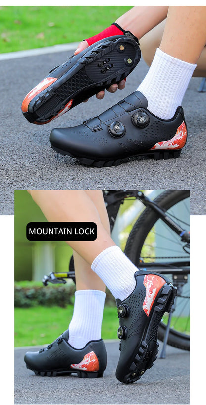 Professional Men's Road Cycling Sneakers, Bike Shoes with SPD MTB Sole, Flat Racing Speed Trail Mountain Bicycle Footwear, Pedal Sports
