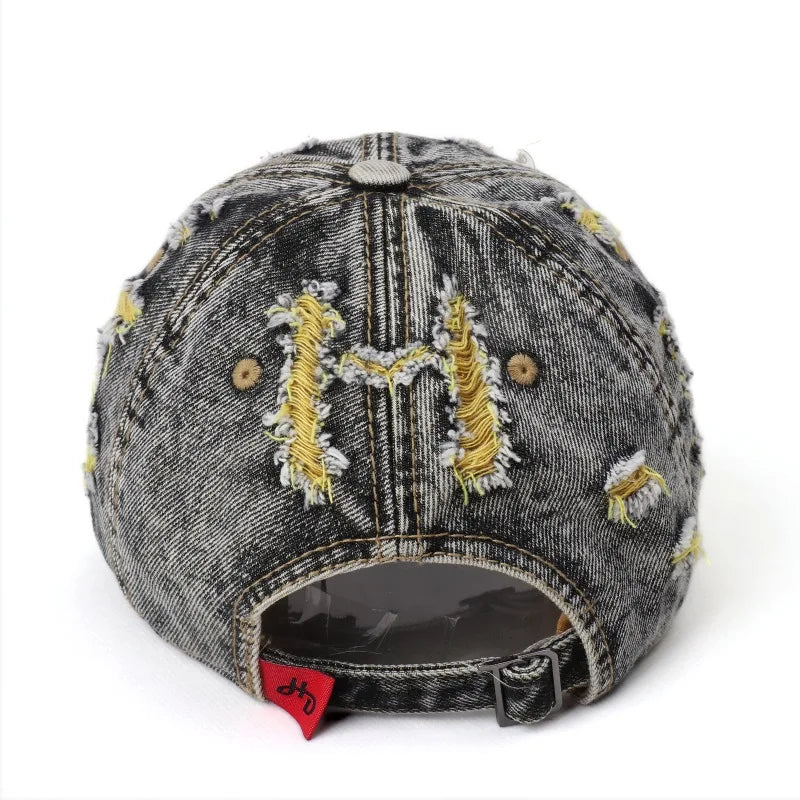 Vintage Washed Distressed Denim Colorful Baseball Cap for Men Women, Fashion Two-Tone Ripped Sun Protection Visor Hat Trendy