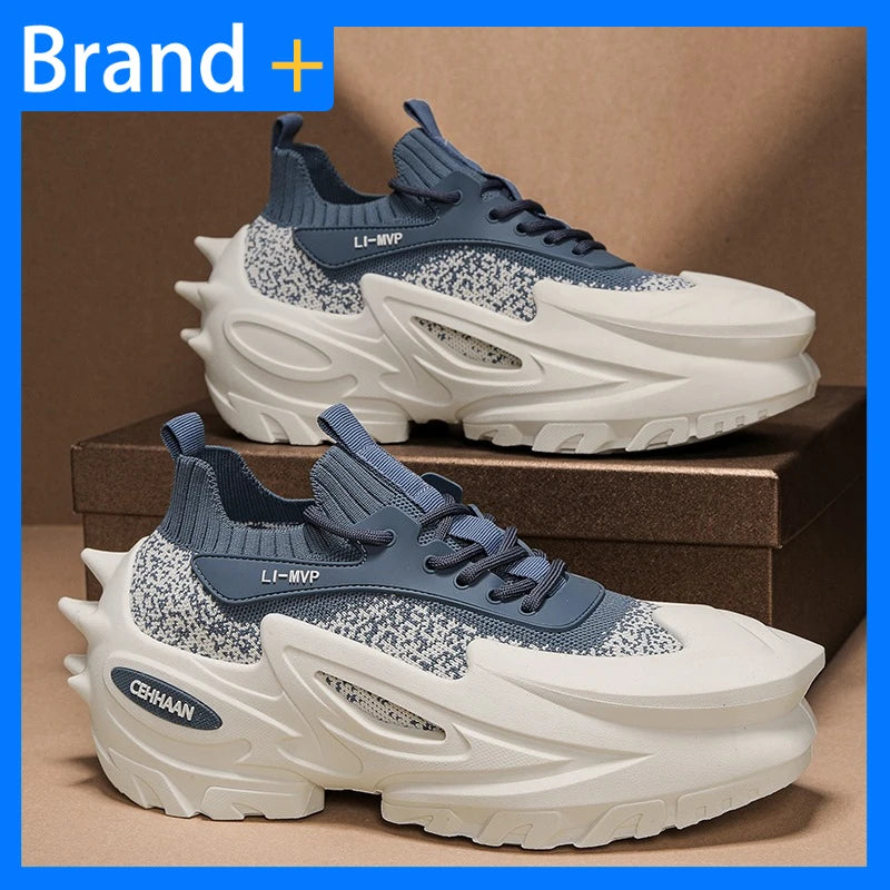 Men's Sports Shoes Elastic Thick-Soled Anti-Slip Outdoor Fitness Shoes Versatile Daily Wear Casual Street Fashion Walking Shoes