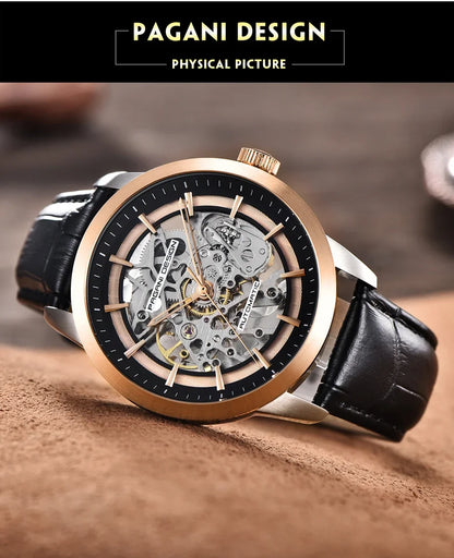 PAGANI DESIGN Business Man Watch Luxury Skeleton Hollow Leather Men's Wristwatch New Mechanical Male Clock Relogio Masculino