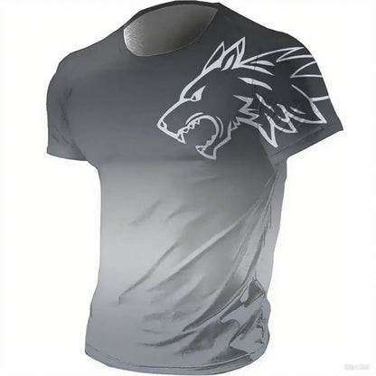 Men's Fitness Sportswear T-shirts 2024 Summer Vintage Men's 3D Printed Quick-Drying Gradient T-shirt Animal Wolf Short Sleeve