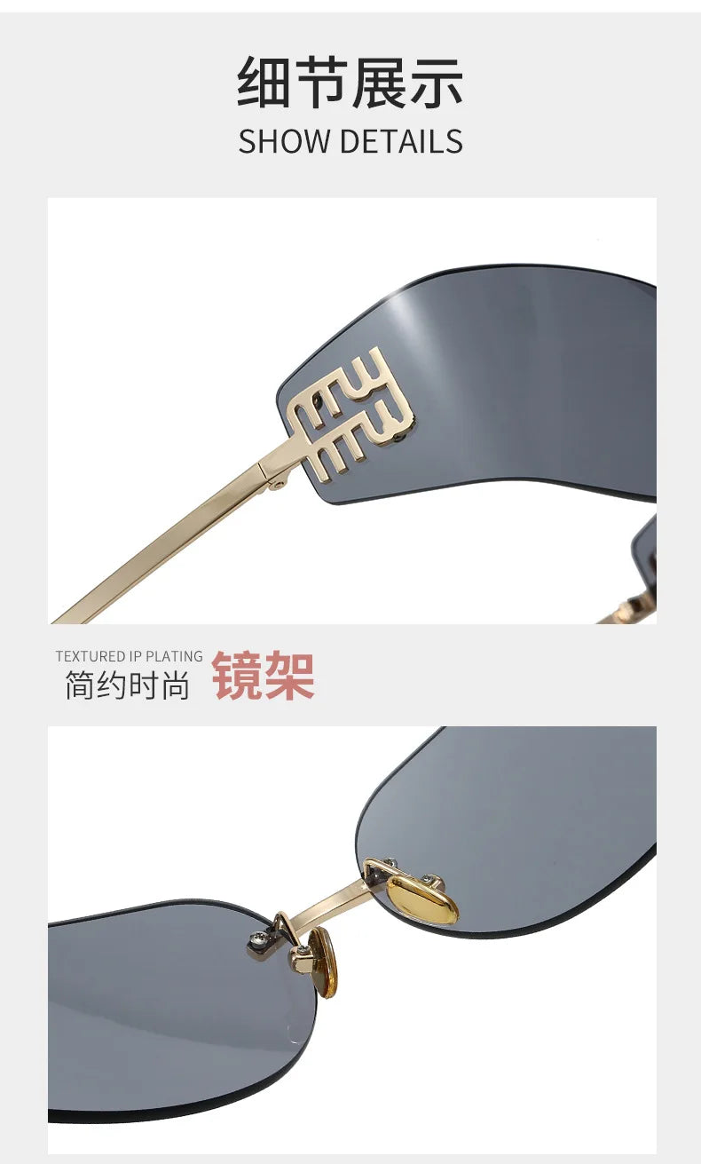 2026 New High End Sunglasses Women Rimless Curved Sun Glasses for Eye Protection and Sunscreen Travelling Hiking Shades Gafas