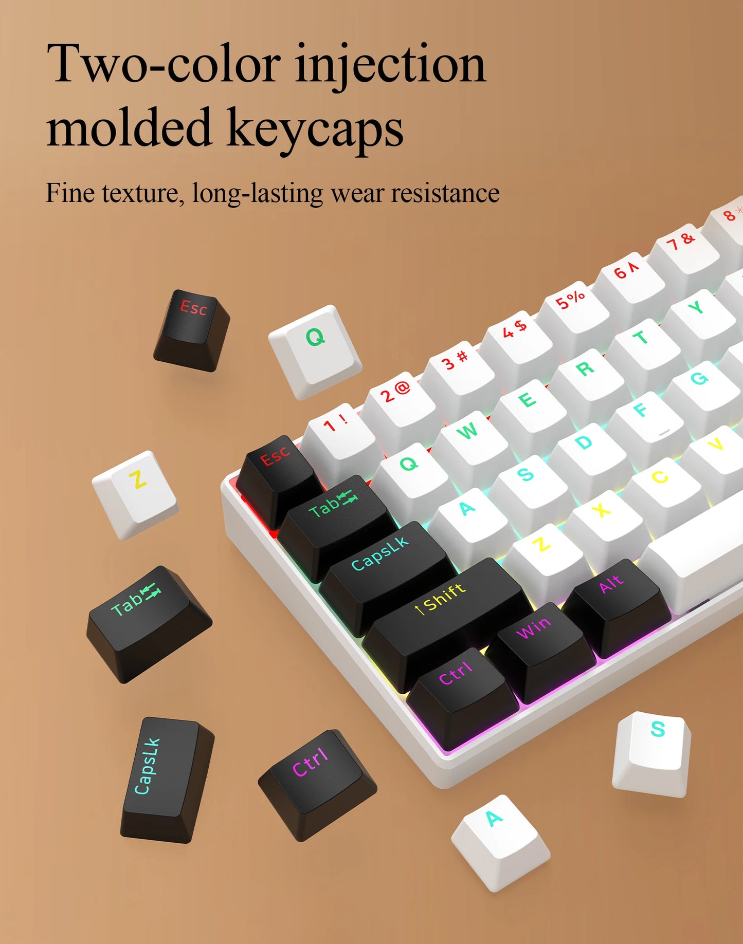 60% Compact Wired Mechanical Keyboard 61 Keys RGB Backlight Red Switch Ergonomic Small Portable for Office Computer Windows Tabl