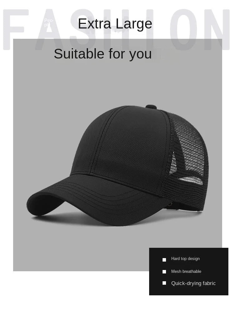 Unisex Quick Dry Big Head Mesh Baseball Cap Adjustable plus Size Summer Snapback Hat Comfortable Breathable 56-65cm