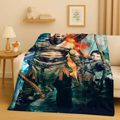 HD Kratos God of War Games Cartoon Gamer Flannel Blanket,Ultra Soft Warm Plush Throw for Home Bedroom Bed Sofa Cover Picnic Kids