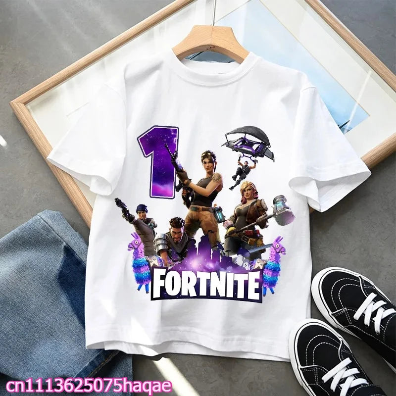 Fortnite Kids T-shirts Birthday Number 1-10 Printed T-shirt Boys Summer Casual Short Sleeves Sports Tops Children's Clothing