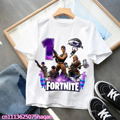 Fortnite Kids T-shirts Birthday Number 1-10 Printed T-shirt Boys Summer Casual Short Sleeves Sports Tops Children's Clothing