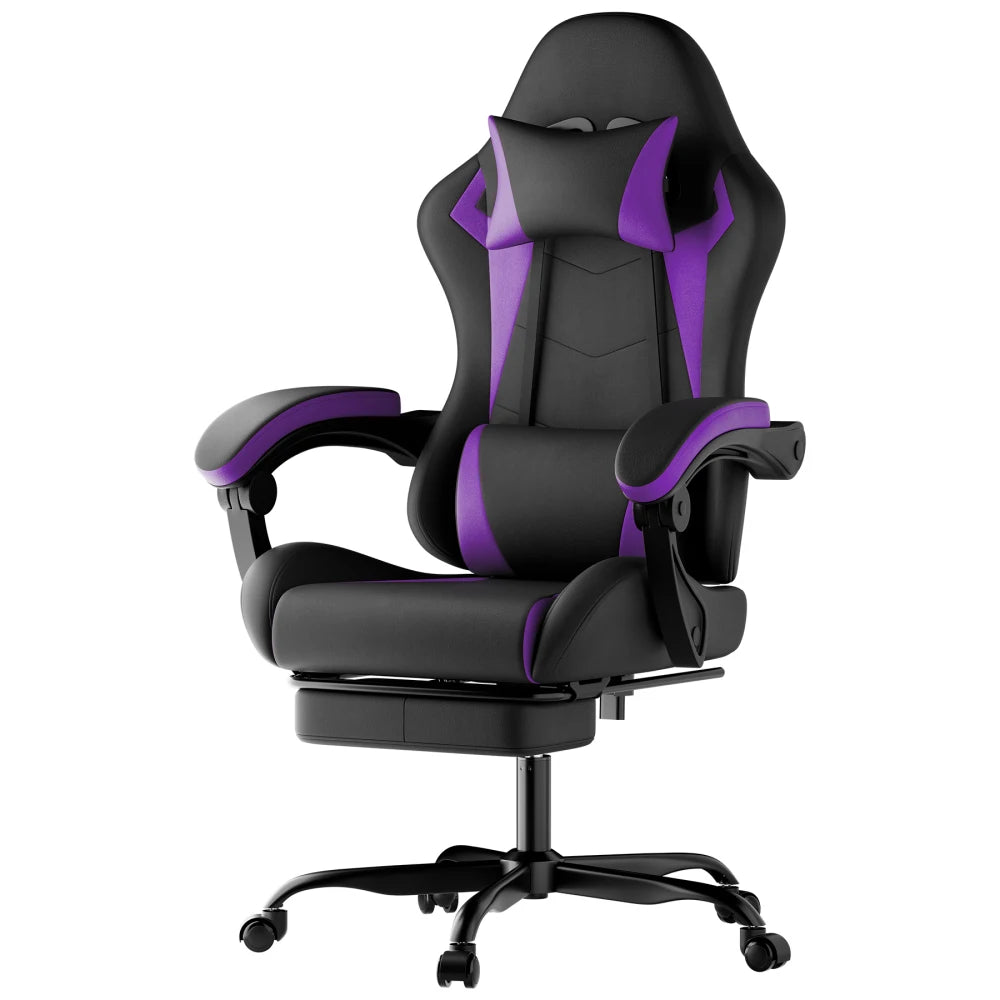 Gaming Chair Ergonomic Gaming Chair with Lumbar Pillow and Headrest, Gamer Chair Height Adjustable, Pc Chair for Adults Girls Boy,Black Purple