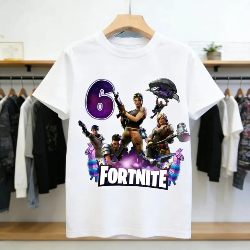 Detské narodeninové tričko Fortnite s číslom pre dievčatá a chlapcov, letné detské bavlnené tričko s krátkym rukávom na párty, darček pre batoľa