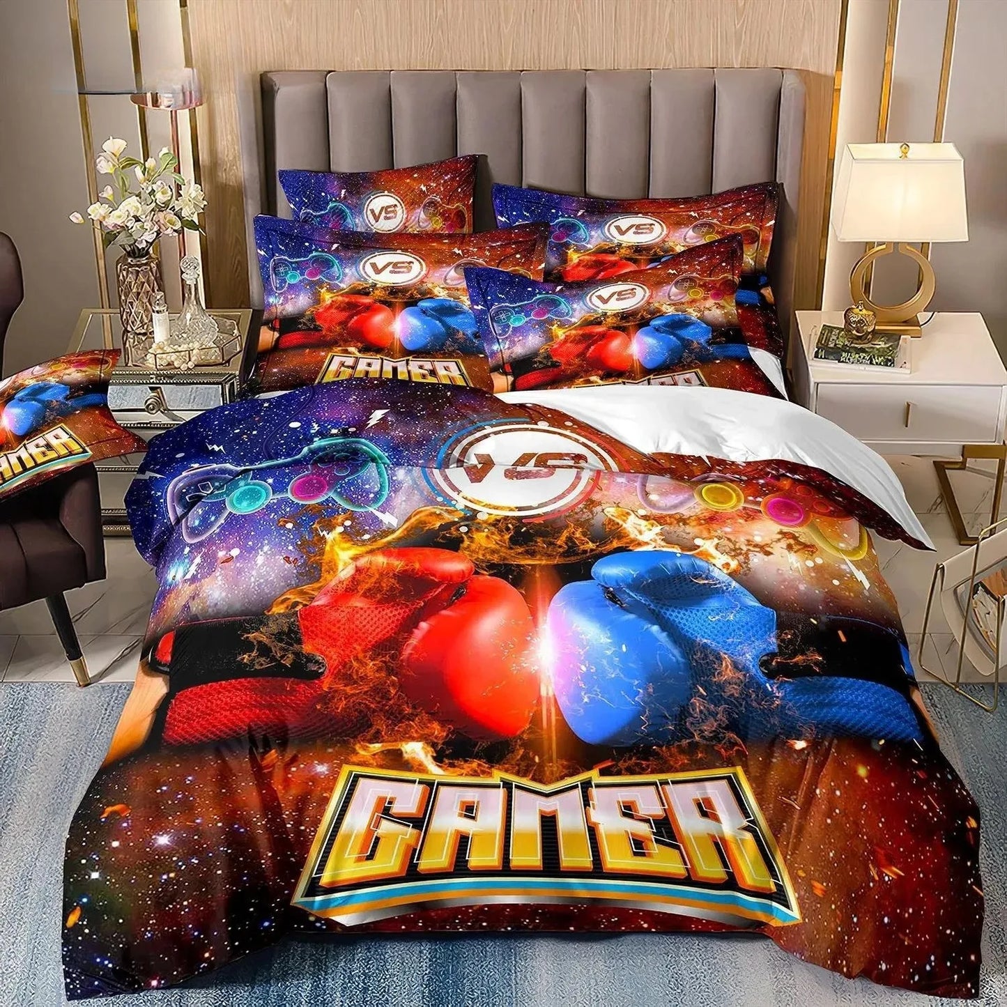 Gamer-Bettwäsche-Set für Jungen und Kinder, Gaming-Bettbezug-Set Queen, Videospiel-Deckenbezug, Bettwäsche-Set mit Playstation-Designs für Teenager und Männer
