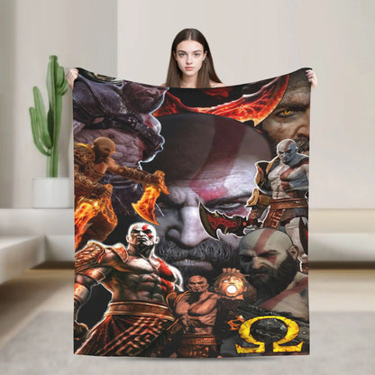 God of War Game Gamers Kratos Warm Blanket  Decorative Plush Throw Blanket Funny Couch Bed Flannel Bedspread Sofa Bed Cover