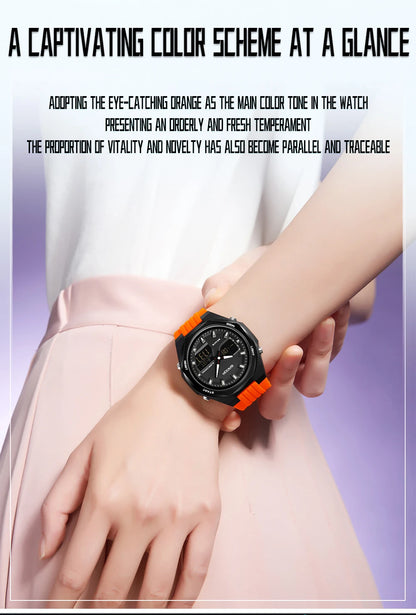 Fashion SANDA 6267 Men's Electronic Watch Multifunctional Operation Night light waterproof Dual Display Student Electronic Watch