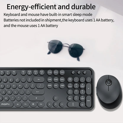MOFii Black Retro Round Keycaps Wireless Keyboard & Mouse Combo, 2.4G Quiet Office Set, US QWERTY Layout
