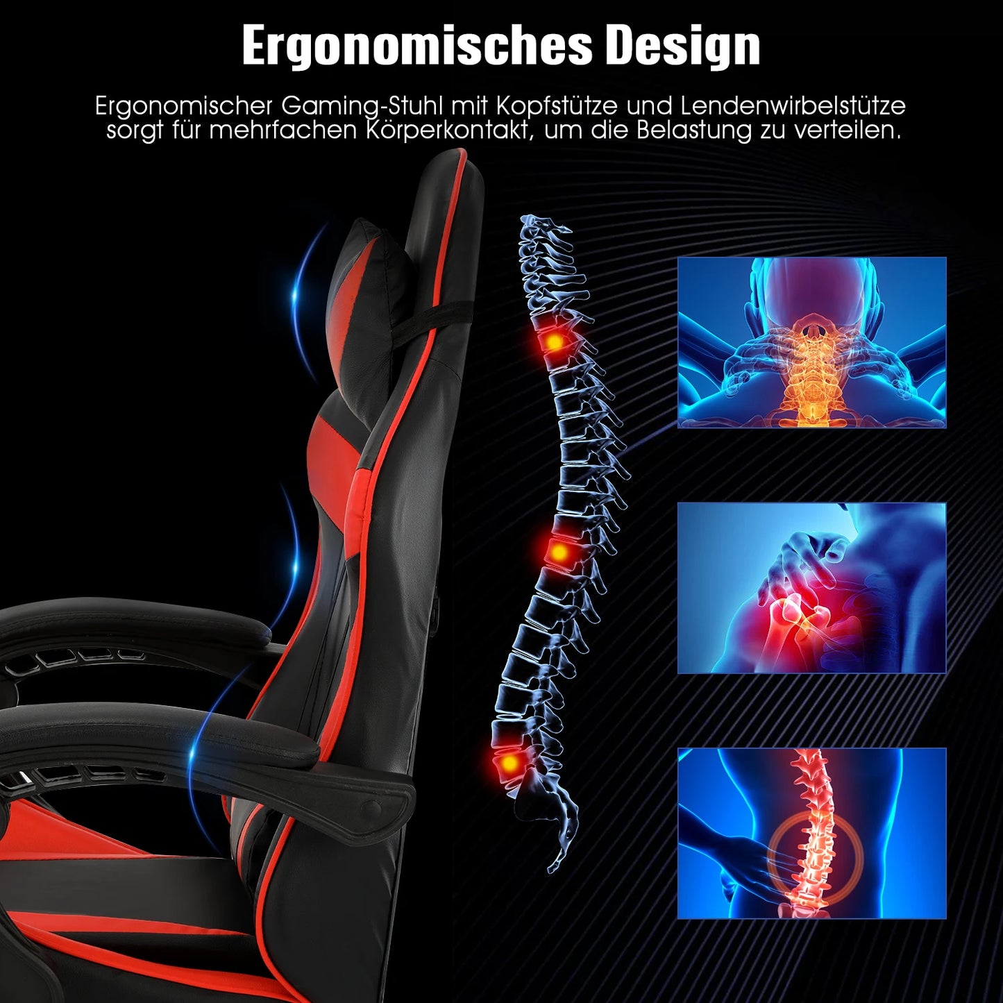 Ergonomic Gaming chair Racing Chef armchair Height Adjustable Office chair Computer chair with Armrests Headrests Up to 150KG