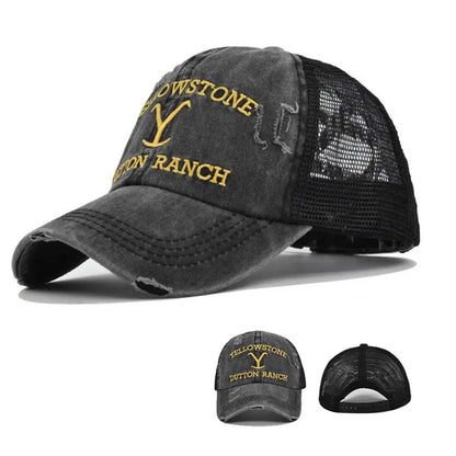Summer Yellowstone Dutton Ranch Hat Cross Ponytail Baseball Cap Distressed Outdoor Embroidery Sunscreen Hat Solid Color Cap