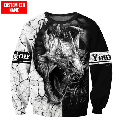 Personalisierter Drachen-Tattoo-Hoodie in Schwarz-Weiß mit 3D-Allover-Print, modischer Herren-Hoodie, Unisex-Kapuzenjacke, lässiger Trainingsanzug KJ984