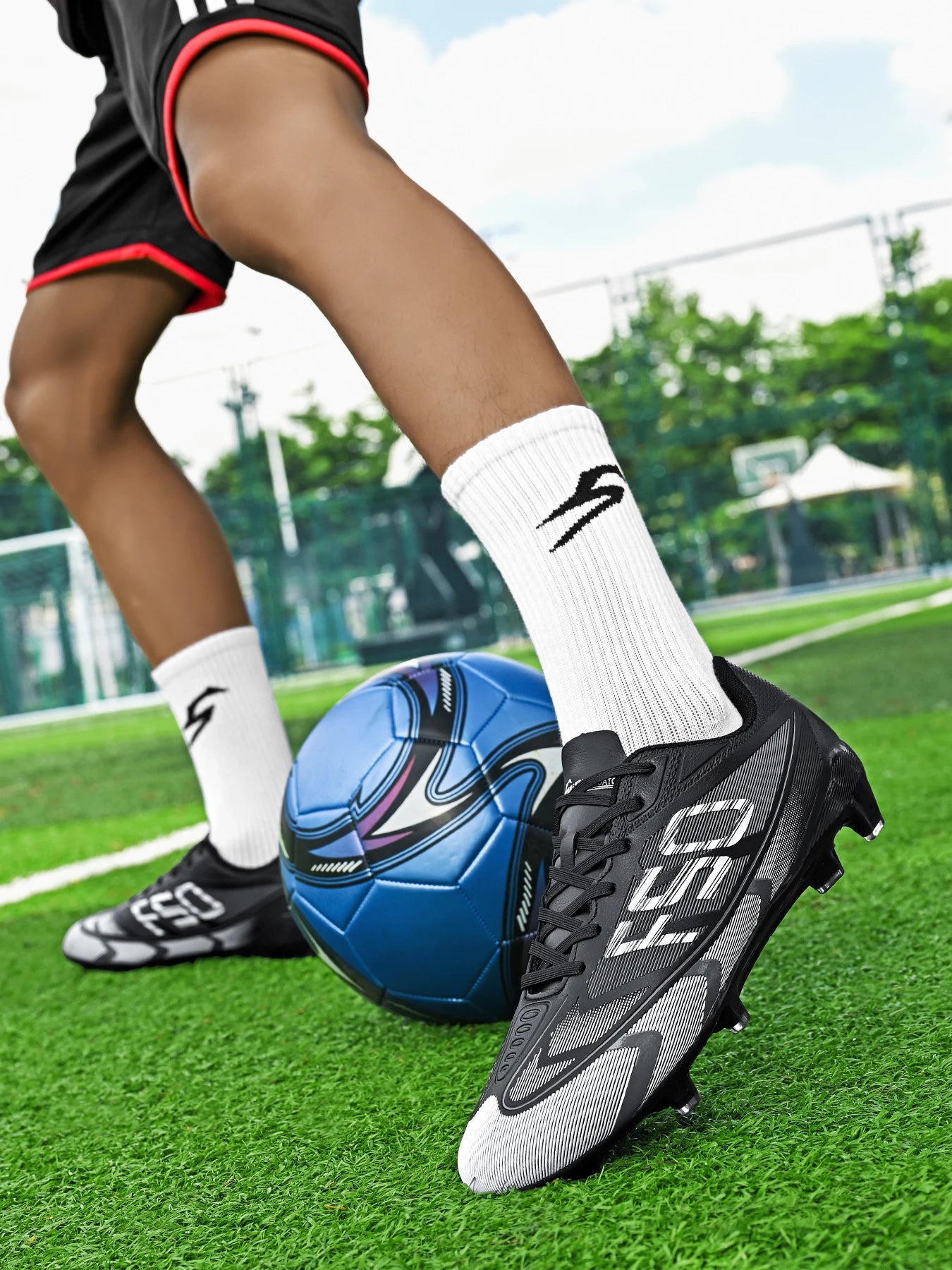 Unisex AG FG Soccer Shoes PU Woven Fabric Upper TPU Shockproof Sole Wear Resistant Anti-slip Teenager Competition Sneakers