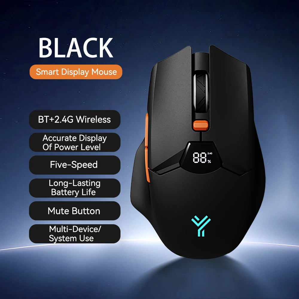 Wireless Bluetooth Mouse with Digital Battery Display, Silent Ergonomic Mouse for PC Laptop Gaming, 2.4G/Bluetooth 5.0