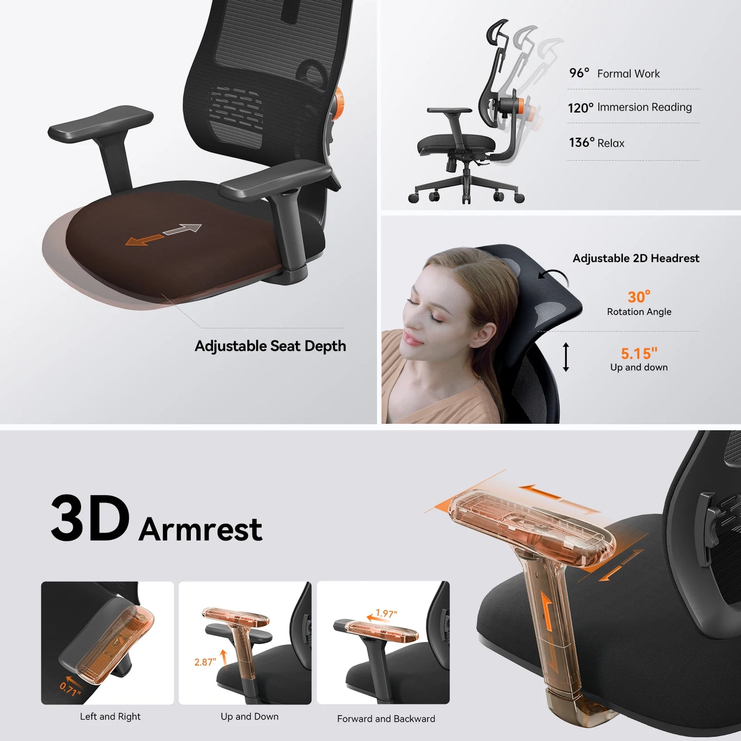 NEWTRAL MAGICH003 Ergonomic Office Chair,Adaptive Lower Back Support Gamer Chair,Adjustable Headrest Seat Depth Office Chair