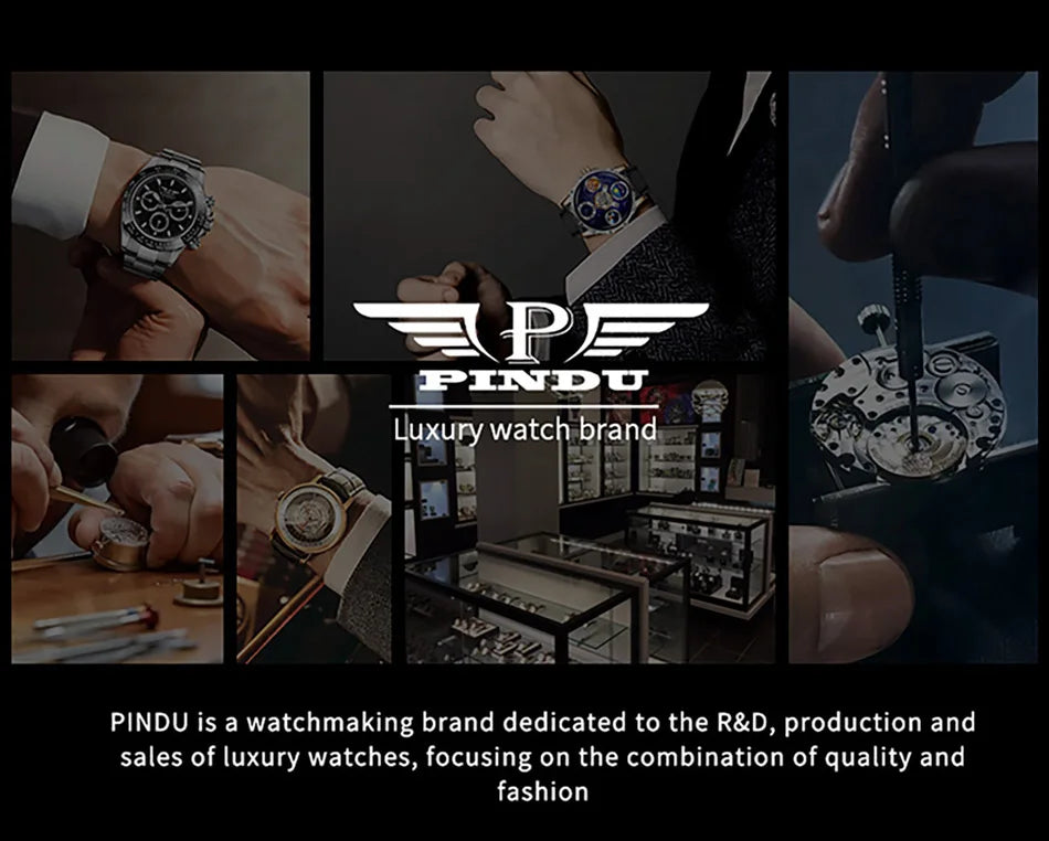 PINDU Design New Button Oil Pump Quartz Watch for Men Swiss Quartz 762 Movement Sapphire Waterproof Stainless Steel Men's Watch