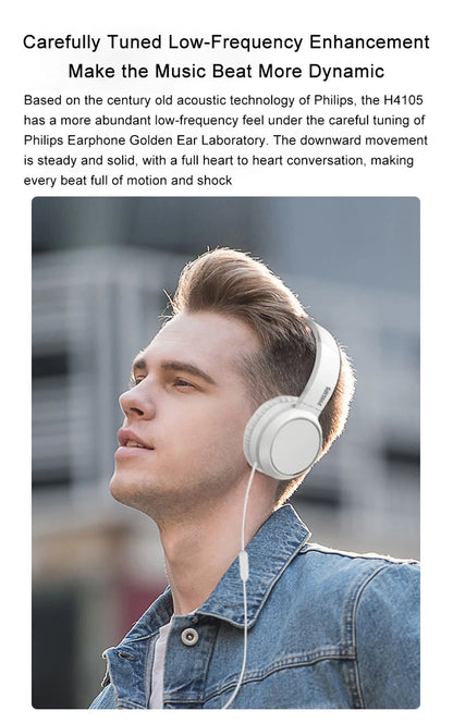 Philips TAH4105 Wired Headphones HiFi Stereo HD Call Headset With MIC Suitable For Online Learning And Outdoor Sports Earphones